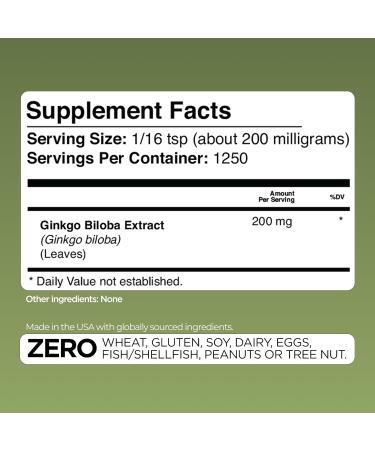 Gade Nutrition Ginkgo Biloba Extract Powder | 250g, 200mg per Serving, 1,250 Servings | Non-GMO, Gluten-Free and Dairy Free | Brain Health Support | USA Made - Buy Online on GoSupps.com