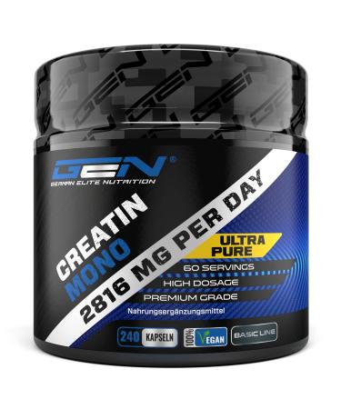 Creatin - 240 vegan capsules - high -dosed with 3200 mg of creatine monohydrate per day - Premium: UltraFein + mesh factor of 200 - laboratory test - vegan