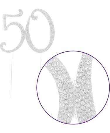 50 Cake Topper for 50th Birthday or Anniversary - Rhinestone Metal Party Decoration (Silver) - Buy Online on GoSupps.com