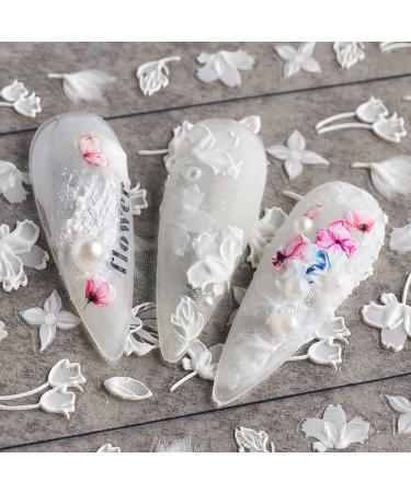 5D Flower Nail Art Sticker Decals - Self-Adhesive Hollow Exquisite Pattern for Acrylic Nails - Luxurious DIY Decoration - 3 Sheet White Flower Design - Buy Online on GoSupps.com
