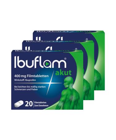 Ibuflam acute 400 mg film-coated tablets - Fast pain relief and fever reduction with ibuprofen - 3 x 20 pcs. - Buy Online on GoSupps.com