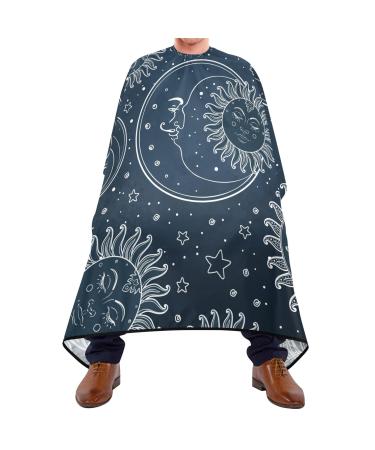 Waterproof Barber Cape -Moon Sun Star Dark Blue Cheetah Haircut Bib for Men Unisex Hair Cutting Cape(8rp1a)