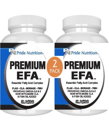 Pride Nutrition Premium EFA (2 Pack of 60 Softgels Pills) Omega 3-6-9 Supplement for Men and Women 5 in 1 - EPA, DHA, GLA, ALA & CLA Essential Fatty Acids with Fish Oil