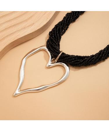 Oralgo's Large Heart Metal Necklace - Fashionable Multi-Layered Pearl Choker & Statement Silver Collarbone Chain Jewelry - Buy Online on GoSupps.com