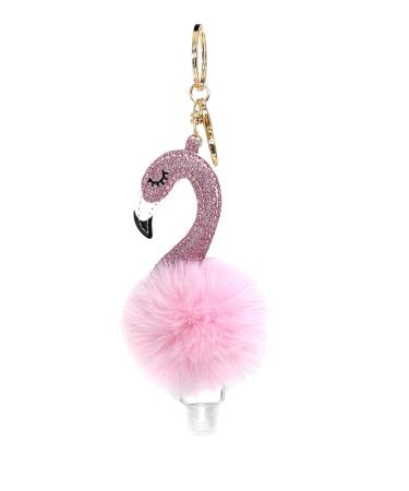 Glitter Flamingo Pompom Keychain hand sanitizer holder
