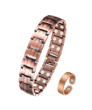 Jecanori 3X Ultra Strength Copper Magnetic Bracelet Copper Bracelet with 57 Magnets(3500 Gauss).Adjustable Wristband Brazaletes with Free Adjustt Tool and Jewelry Gift Box 2x-copper