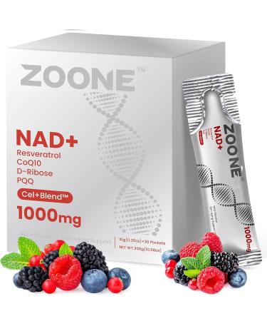 Zoone NAD Resveratrol Supplement NAD+ Liquid Supplement 1000mg with Nicotinamide Riboside Resveratrol & PQQ NAD Supplements for Men & Women Healthy Aging & Boosts Cellular Energy 30 Packs