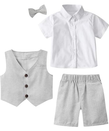 Mint Green Baby Boy Gentleman Suit Herringbone Outfit 3-4 Years - Wedding, Christening, Shirt, Waistcoat & Shorts - Buy Online on GoSupps.com