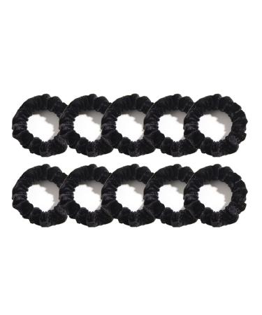 Pack of 10 Small Velvet Scrunchies for Women Hair Accessories Mini Thin Elastic Hair Ties (Black)