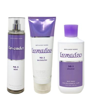 Bath and Body Work LAVENDER 3 Step Gift Set - Fragrance Mist - Body Cream and Body Wash - Full Size Purple