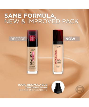 L'Or al Paris Liquid Foundation Full Coverage Lasting Wear With Vitamin C and SPF 25 Infallible 32H Fresh Wear 125 Natural Rose 125 30 ml (Pack of 1) - Buy Online on GoSupps.com