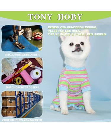 Tony Hoby Dog Suit for Men & Women | Striped Cotton Overall for XS Dogs - Cozy Sleepwear in Green & Blue - Buy Online on GoSupps.com