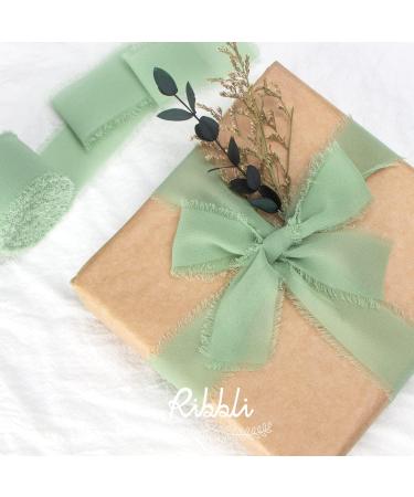 Handmade Silk Green Chiffon Ribbon 1.5 inch x 30 Yards for Wedding Decor - Ivory/Sage/Forest Green - Buy Online on GoSupps.com