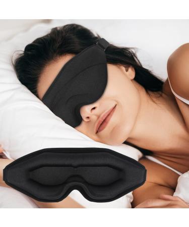Sleep Mask for Men Women WM Blackout 3D Contoured Eye Mask for Sleeping & Blindfold for Lash Extensions Soft Comfy Eye Cover Shade with Adjustable Strap Travel Yoga Nap Night Shift Bright Black Bright Black 1 Count (...