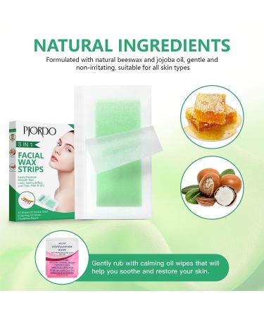 Pjordo Facial Wax Strips - 40 Pcs Face Hair Removal Kit for Women | Gentle At-Home Waxing | Includes Calming Oil Wipes & Eyebrow Razors - Buy Online on GoSupps.com