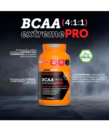 NAMEDSPORT BCAA 4:1:1 ExtremePro Supplement with Branched Amino Acids Vitamin B6 Reduces Fatigue Stimulates Protein Synthesis Ideal for Sport Endurance Brand Of Italy 210 Tablets - Buy Online on GoSupps.com