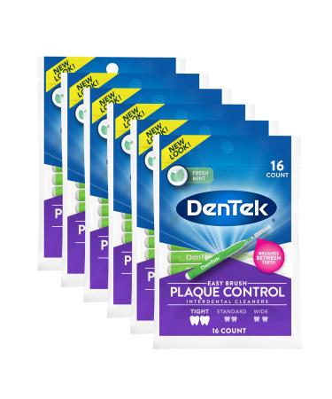 DenTek Easy Brush Plaque Control Interdental Cleaners, Tight, 16 Count, 6 Pack Fresh Mint
