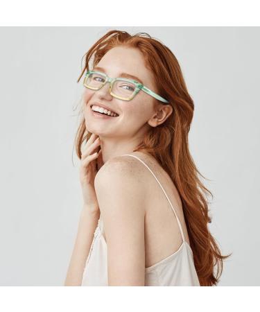 Amorays Vintage Oversize Square Reading Glasses +3.50 | Anti-Light Blue Lens Zipper Spring | Stylish Presbyopia Readers for Women & Men - Yellowish Green - Buy Online on GoSupps.com