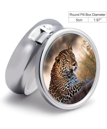 Round Leopard Print Pill Box - 3 Compartment Portable Medicine Organizer | Decorative Metal Pocket Pill Case - Buy Online on GoSupps.com
