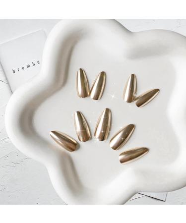 Light Gold Chrome Press on Nails - 24PCS Medium Almond Shape | SXVME Metallic Fake Nails for Glamorous Looks - Buy Online on GoSupps.com