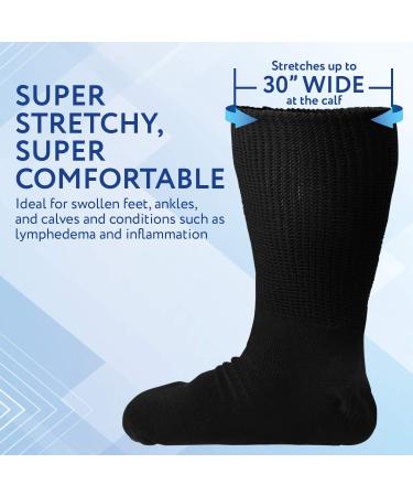 IMPRESA Extra Wide Socks for Men & Women - 2 Pairs for Lymphedema Swollen Feet & Legs - Bariatric Hospital & Cast Socks - Stretches Up to 30 Inches (Black - Buy Online on GoSupps.com
