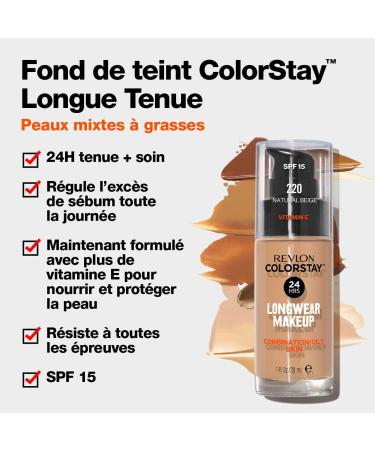 Revlon ColorStay - Fond de teint Longue Tenue 24H - Maquillage Teint et Soin Peaux Mixtes Grasses - Formule Nourrissante et Protectrice Base de Vitamine E - SPF 15-30 ml - N400 Caramel - Buy Online on GoSupps.com