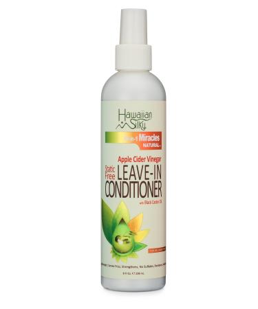 Hawaiian Silky Static-Free Apple Cider Vinegar Leave-in Conditioner 8 fl oz - Black Castor Oil Extract for Hair Growth - Natural Treatment Men Women & Kids - Good on Color Treated Scalp