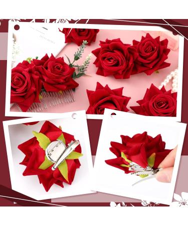 Geyoga 6 Pcs Red Rose Flower Hair Clip & Comb Set - Bridal Wedding Flower Hair Accessories for Women & Girls - Buy Online on GoSupps.com