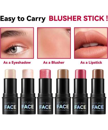 Cream Blush Stick Contour Stick Blush and Lip Makeup Stick Face Makeup for Cheeks Lips Eyes (6) - Buy Online on GoSupps.com