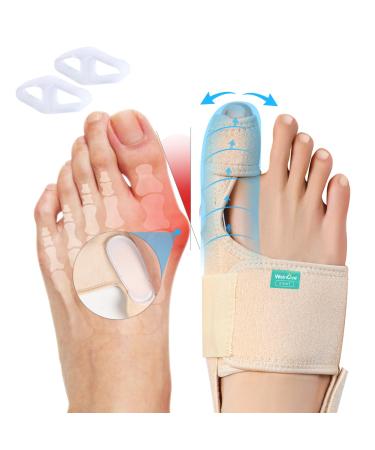 Welnove Bunion Corrector Women & Men Big Toe: 1 Pair Bunion Splint Brace - Adjustable Bunion Correction with Soft Gel - Bunion Pads for Pain Relief - Toe Straightener with Non-slip Strap Beige