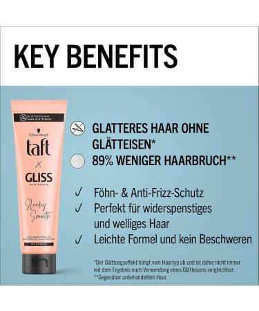 Taft x Gliss Sleeky Smooth Smoothing Cream (150 ml) styling cream for straight hair without a straightener with extra protection against blow-drying and frizz - Buy Online on GoSupps.com