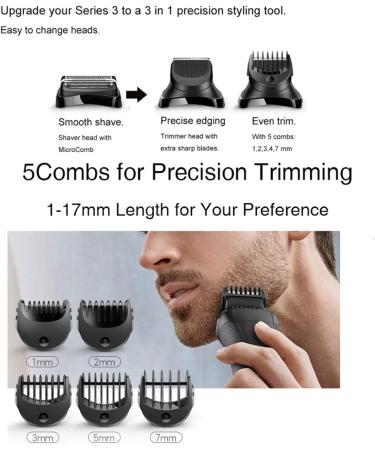 Electric Shaver Trimmer Head & 5-Piece Guide Comb Set for Series 3 Black | Perfect Lengths 1mm-7mm - Buy Online on GoSupps.com