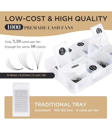 LASHVIEW 1000 Premade Volume Fans - Mixed Lengths 9-16mm Handmade 5D & 10D Eyelash Extensions C&D Curl Supplies - Buy Online on GoSupps.com