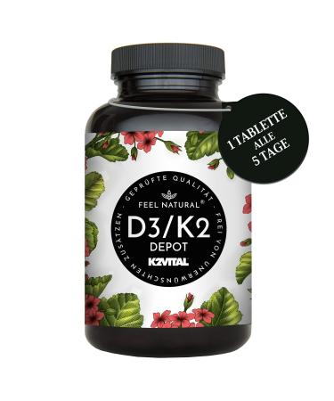 Vitamin D3 + K2 Depot - 180 tablets - 99.7 +% All -Trans MK7 (K2Vital ) - Highly dose: 5000 I.E. Vitamin D3 & 100 MCG Vitamin K2 per tablet - produced in Germany - Buy Online on GoSupps.com
