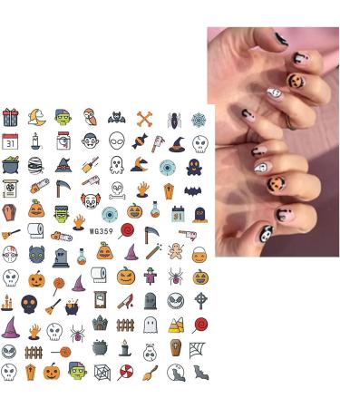 Halloween Nail Stickers 16 Sheets Self-Adhesive Nail Decal Pumpkin Ghosts Cobweb Nail Art Decoration Design Supplies - Buy Online on GoSupps.com