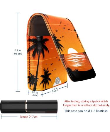 Leather Lipstick Case with Mirror - Mini Lip Gloss Organizer | Beach Palm Tree Sunset Design - Buy Online on GoSupps.com