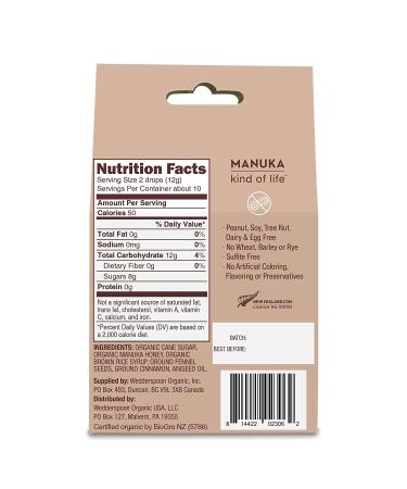 Wedderspoon Organic Manuka Honey Drops with Fennel & Cinnamon - 4 oz (120g) | Natural Soothing Remedy - Buy Online on GoSupps.com