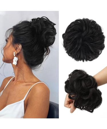 FESHFEN Messy Bun Hair Piece Hair Scrunchies Thick Curly Wavy Hair Piece Synthetic Donut Updo Hairpieces for Women Girls Natural Black 55 g (Pack of 1) 55 g (Pack of 1) 2# Natural Black