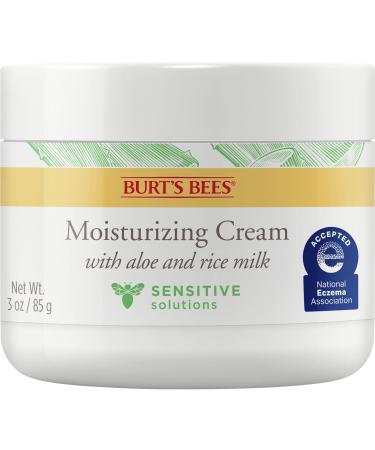 Burt's Bees Hydrating Moisturizing Cream for Sensitive Skin with Aloe & Rice Milk, Natural Origin Formula for Face & Body, 3 oz Sensitive Moisturizing Cream 3 Ounce (Pack of 1)