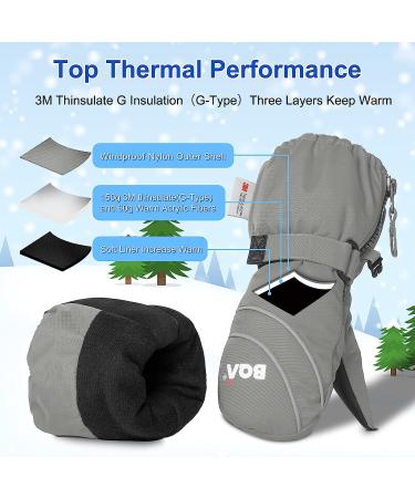BQA Kids Ski Mittens - Toddler Winter Snow Mittens with Thinsulate Insulation - Waterproof Mittens with String for Boys Girls (Gray, 2-4Y) - Buy Online on GoSupps.com