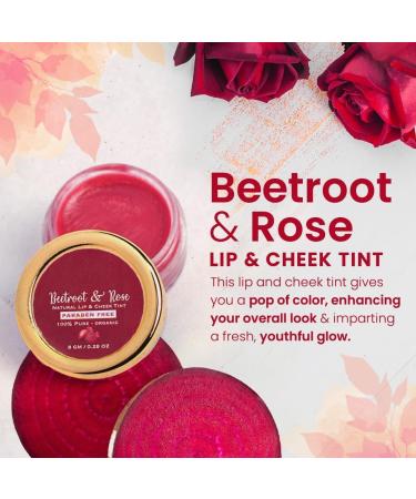 Natural Beetroot & Rose Lip & Cheek Tint | 100% Organic & Natural | Lighten dark lips | Hydrated & Nourished lips | UV Protection | Heal Chapped Lips. | Suitable for all types of Lips 8gm - Buy Online on GoSupps.com