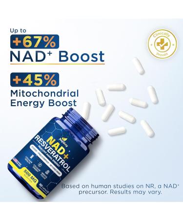 Anyglory NAD+ Supplement with 500mg NR, Resveratrol, CoQ10, PQQ- 5-in-1 NAD Formula |NMN Supplement Alternative|NAD Resveratrol Support Cellular Energy & Healthy Aging-Made in USA-60 Capsules - Buy Online on GoSupps.com