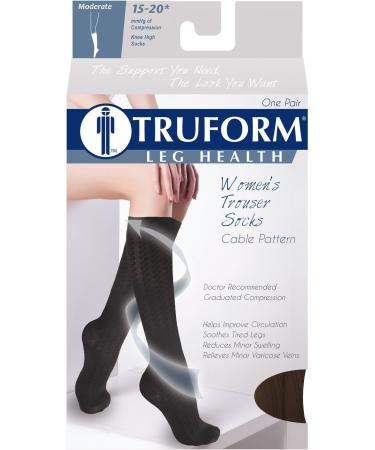 Truform Compression Socks for Women - 15-20 mmHg Knee High Brown Cable Knit - Medium Size (Pack of 3) - Stylish Dress Socks for All-Day Comfort - Buy Online on GoSupps.com
