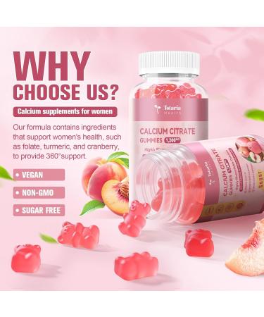 2 Pack Calcium Citrate Gummies 1200 mg - Calcium Supplements for Women with Vitamin D3 & K2,Magnesium,Zinc - Sugar Free Calcium Gummies for Bone & Teeth & Immune Support- Peach Flavor - Buy Online on GoSupps.com