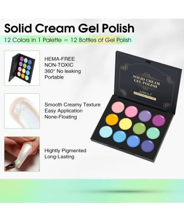 AIMEILI Solid Cream Gel Nail Polish 12 Colors Solid Gel Polish Palette Neutral Nude Brown Pink White Pudding Gel Set UV LED Soak Off Art Kit Manicure DIY at Home Kit19 GTKIT019 - Buy Online on GoSupps.com
