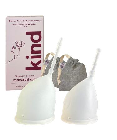 Kind Cup Menstrual Cup | Designed for Comfort | Leak-Free, Reusable | Wear Up to 12-Hours | Tampon and Pad Alternative | Ergonomic Shaped to Fit Your Body (Small/Large, Clear) Small/Regular Clear