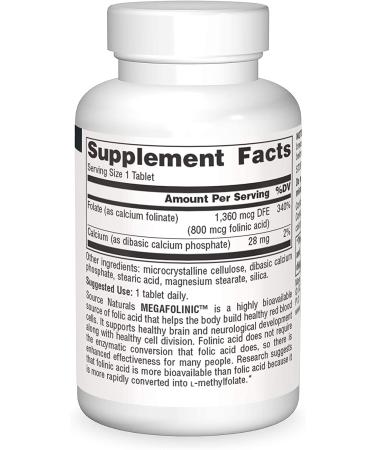 Source Naturals MegaFolinic 800 mcg - 120 Tablets | Premium Folic Acid Supplement - Buy Online on GoSupps.com
