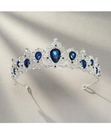 SWEETV Royal Blue CZ Crystal Tiara for Women - Princess Headpiece Bridal Hair Accessory - Sapphire+Silver - Buy Online on GoSupps.com