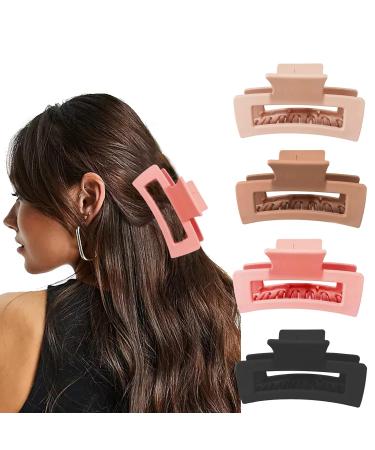 Twievo 8 Pack Large Hair Claw Clips - Matte Square Hair Claws Set for Women and Girls - Strong Hold Jaw Clips in Pink, Cream, Beige, and Black - Buy Online on GoSupps.com