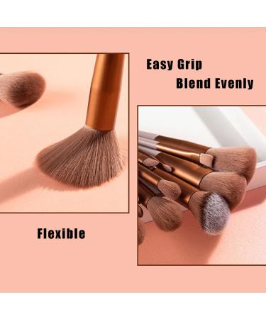 Professional 13-Piece Foundation & Concealer Brush Set with Storage Bag | Synthetic Makeup Brushes for Powder Eyeshadow Blush Highlighter & Contour - Reddish Brown - Buy Online on GoSupps.com
